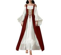 RLEHJN Robe Longue Rétro Médiévale pour Femme avec Manches Trompettes Robe Femme Chic Et Elegant Soiree Robes Victorien Renaissance Gothique Robes De Cour Costume De Carnaval Halloween Fête Princesse