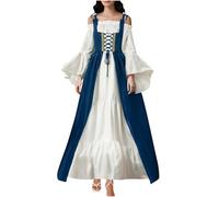 RLEHJN Robe Longue Rétro Médiévale pour Femme avec Manches Trompettes Robe Femme Chic Et Elegant Soiree Robes Victorien Renaissance Gothique Robes De Cour Costume De Carnaval Halloween Fête Princesse
