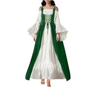 RLEHJN Robe Longue Rétro Médiévale pour Femme avec Manches Trompettes Robe Femme Chic Et Elegant Soiree Robes Victorien Renaissance Gothique Robes De Cour Costume De Carnaval Halloween Fête Princesse