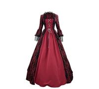 RLEHJN Robe Rétro Médiévale Femme Renaissance Robes Grandes Tailles Medievale Rétro De Bal Manches Trompette Reine Victorienne Robe De Cour Carnaval Halloween Fête Cosplay Victorie Maxi Dress