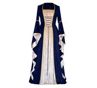 RLEHJN Robe Victorienne Femme Bleu Costume De Renaissance pour Femme Robe Médiévale avec Manches Trompette Gothique Maxi Robes Retro À Lacets Halloween Costume Cour Renaissance Victorienne