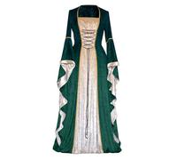RLEHJN Robe Victorienne Femme Bleu Costume De Renaissance pour Femme Robe Médiévale avec Manches Trompette Gothique Maxi Robes Retro À Lacets Halloween Costume Cour Renaissance Victorienne