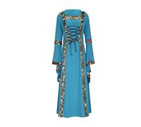 RLEHJN Robe Victorienne Femme Bleu Costume De Renaissance pour Femme Robe Médiévale avec Manches Trompette Gothique Maxi Robes Retro À Lacets Halloween Costume Cour Renaissance Victorienne