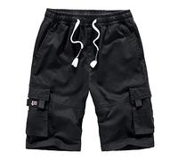 RLEHJN Short en Lin Homme été Cargo Bermuda Court avec Poche Pantalon de Travail Respirant Taille élastique avec Cordon de Serrage Pantalon Couleur Unie Pantalon Slim