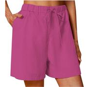 RLEHJN Short Femme en Coton Et Lin Bermuda A Taille Élastique Shorts avec Cordon De Serrage Short Décontracté Femmes pour Yoga Jogging avec Poches Jogging Pantalon Court De Sport en Lin Soldes