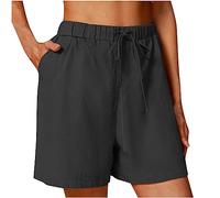 RLEHJN Short Femme en Coton Et Lin Bermuda A Taille Élastique Shorts avec Cordon De Serrage Short Décontracté Femmes pour Yoga Jogging avec Poches Jogging Pantalon Court De Sport en Lin Soldes