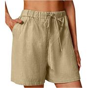 RLEHJN Short Femme en Coton Et Lin Bermuda A Taille Élastique Shorts avec Cordon De Serrage Short Décontracté Femmes pour Yoga Jogging avec Poches Jogging Pantalon Court De Sport en Lin Soldes