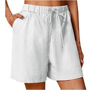 RLEHJN Short Femme en Coton Et Lin Bermuda A Taille Élastique Shorts avec Cordon De Serrage Short Décontracté Femmes pour Yoga Jogging avec Poches Jogging Pantalon Court De Sport en Lin Soldes