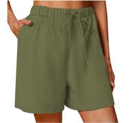 RLEHJN Short Femme en Coton Et Lin Bermuda Femme Taille Élastique Shorts avec Cordon De Serrage Short Décontracté Femmes pour Yoga Jogging avec Poches Jogging Pantalon Court De Sport en Lin