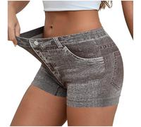 RLEHJN Short Imitation Jean Femme Leggings Taille Haute Elastiquée Slim Pantalons Court Sport Femme Pantalon Imprimée sans Couture Shorts De Sport Coupe Ajustée Short Leggings De Yoga Training