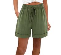 RLEHJN Short Lin Femme Shorts Et Bermudas Femme Shorts Femmes Taille Élastique Bermuda Sport avec Poche Pantalon Court De Plage Sport avec Cordon Cadeau Fete des Meres Offre De Printemps