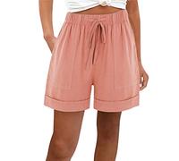 RLEHJN Short Lin Femme Shorts Et Bermudas Femme Shorts Femmes Taille Élastique Bermuda Sport avec Poche Pantalon Court De Plage Sport avec Cordon Cadeau Fete des Meres Offre De Printemps