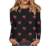 RLEHJN T-Shirt Femme Saint Valentin T-Shirt Femme Manches Longues T-Shirt Graphique Amusant à Col Rond T-Shirt Décontracté Imprimé Sweat-Shirt Saint-Valentin Chemisiers Festifs Cadeau Pas Cher