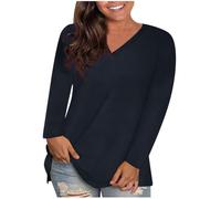 RLEHJN T Shirt Femme Tee Shirt Manche Longue Femme Coton Haut Chic Et Elegant Couleur Unie Sport Tee Hauts Haut Basique à Col Rond T-Shirt Décontracté T-Shirt Basique Pull Tops Cadeaux pour Femme