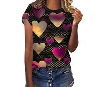 RLEHJN T-Shirt pour Femme Haut Décontracté avec Cœur Graphique De T-Shirts Cadeau De Saint-Valentin pour Elle Pull à Manches Courtes avec Col Rond Basique All Chemise à Manches Courtes Pas Cher
