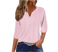 RLEHJN T Shirts À Manches 3/4 Femme Pas Cher Top Femmes Chic Et Élégant Tuniques De Mode Amples De Couleur Unie Tops Basiques Été-Printemps Décontractés Col V Tops Chemises Trois Quarts 2025