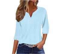 RLEHJN T Shirts À Manches 3/4 Femme Pas Cher Top Femmes Chic Et Élégant Tuniques De Mode Amples De Couleur Unie Tops Basiques Été-Printemps Décontractés Col V Tops Chemises Trois Quarts 2025