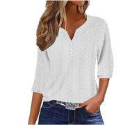 RLEHJN T Shirts À Manches 3/4 Femme Pas Cher Top Femmes Chic Et Élégant Tuniques De Mode Amples De Couleur Unie Tops Basiques Été-Printemps Décontractés Col V Tops Chemises Trois Quarts 2025