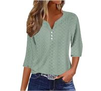 RLEHJN T Shirts À Manches 3/4 Femme Pas Cher Top Femmes Chic Et Élégant Tuniques De Mode Amples De Couleur Unie Tops Basiques Été-Printemps Décontractés Col V Tops Chemises Trois Quarts 2025