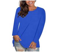 RLEHJN T-Shirts à Manches Longues Femme Basique Hauts Classics Col Rond T-Shirt Décontracté Coton Chic Couleur Unie Sport Tee Hauts Haut Femme Chic Haut Grande Taille Cadeau Maman Cadeau Anniversaire