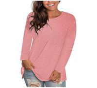 RLEHJN T-Shirts À Manches Longues Femme Basique Hauts Classics Col Rond T-Shirt Décontracté Coton Chic Couleur Unie Sport Tee Hauts Haut Femme Chic Quotidien Tops pour Adolescentes Offres Éclair