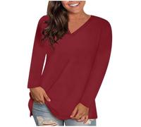 RLEHJN Tee Shirt Manche Longue Femme Coton Haut Femme Chic Et Elegant Couleur Unie Sport Tee Hauts Col Rond Fin Casual Haut Chemisiers Et Blouses Femme Cadeau Femme Original Offre du Jour