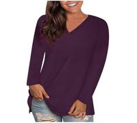 RLEHJN Tee Shirt Manche Longue Femme Coton Haut Femme Chic Et Elegant Couleur Unie Sport Tee Hauts Haut Basique à Col Rond T-Shirt Décontracté T-Shirt Basique Pull Tops Vetement Femme Pas Cher