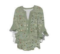 RLEHJN Tshirt 3/4 Femme Chemise Femme Chic Et Élégant Blouse D'Été Décontracté Tuniques Mode Ample pour Femmes Hauts Manches Trois Quarts Tops Tendance Casual Loose Offre À Durée Limitée Idée Cadeau