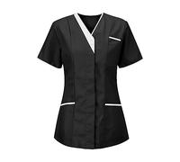 RLEHJN Tunique Femme Chic Et Elegant Col en V Manche Courte Blouse Medicale Femme Blanche Uniforme De Travail Blouse Femme Infirmiere Uniforme Tenue Infirmiere Professionnelle Blouse De Travail