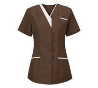 RLEHJN Tunique Médicale Femme Col En V Manche Courte Uniforme De Travail Blouse Infirmiere Femme Professionnelle Blouse Coiffeur Blouse Chimie Lycee Blouse Chimie College Chemise Femme Chic Et Élégant