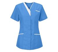 RLEHJN Tunique Médicale Femme Col en V Manche Courte Uniforme De Travail Blouse Infirmiere Femme Professionnelle Blouse Coiffeur Vêtements De Travail Et Uniformes Cadeau Aide Soignante Femme