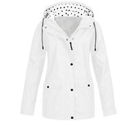 RLEHJN Veste À Capuche Protection Solaire Pour Femmes Ciré Imperméable Femme Coupe Ajustée Avec Intérieur Pois Manteau Imperméable Femme Avec Poches Coupe-Vent Couleur Unie Vestes Extérieur