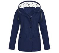 RLEHJN Veste À Capuche Protection Solaire Pour Femmes Ciré Imperméable Femme Coupe Ajustée Avec Intérieur Pois Manteau Imperméable Femme Avec Poches Coupe-Vent Couleur Unie Vestes Extérieur