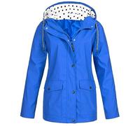 RLEHJN Veste À Capuche Protection Solaire Pour Femmes Ciré Imperméable Femme Coupe Ajustée Avec Intérieur Pois Manteau Imperméable Femme Avec Poches Coupe-Vent Couleur Unie Vestes Extérieur