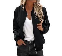 RLEHJN Veste Bomber Femme Blouson Court Décontracté Pilote À Manches Longues Zippé Manteau Imperméable Femmes Veste Femme Mi Saison Sans Capuche Manteau Léger Jacke Vêtement De Sport