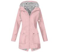 RLEHJN Veste De Pluie Légère Pour Femme Manteau De Pluie Pour Femme Vestes De Randonnée Manteau D'automne Imperméable À Capuche Veste De Transition Doublé Rayure Manches Longues Coupe-Vent