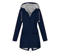 RLEHJN Veste Imperméable Femme Mi-Longues Manteau De Pluie Travail Veste Imperméable Randonnée Femme Manteaux À Capuche Vestes Mi Saison Avec Poches Vêtements De Pluie Pour Extérieure