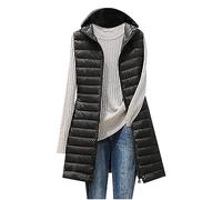 RLEHJN Veste Sans Manche Femme Doudoune Longue Femme Sans Manche Veste Matelassé À Capuche Légère Gilet Duvet Hiver Chaud Manteau Longue Zippé Décontracté Blouson Grande Taille Slim Avec Poches