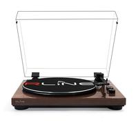 RLINE - Platine Vinyle Bluetooth Noyer Brillant, Lecteur Vinyle 33 et 45 Tours, Plat 12" avec Bord chromé, Pieds Anti-vibreur, Cartouche magnétique AT3600, pré-amplificateur activable