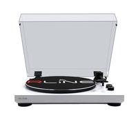 RLINE - Tourne-Disque Vinyle Bluetooth Blanc Brillant, Lecteur Vinyle 33 et 45 Tours, Plat 12" avec Bord chromé, Pieds Anti-Vibration, Cartouche magnétique AT3600, pré-amplificateur activable
