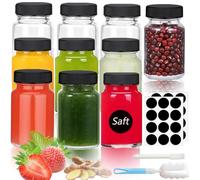 Rliocvhe 10 Pièces Petite Bouteille Shot de jus en verre de 100 ml, Petite Fiole en verre avec bouchon, Mini Bouteille en verre, Pour Jus de Fruits, Jus de Gingembre, Confitures, Sauces Salades