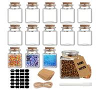 Rliocvhe 15 Pièces Mini Bouteille Verre avec Bouchon 50ml,Transparent Mini Bocaux en Verre,Fiole en Verre Pot Conservation Carré pour Mariage, Fête, Dragées, Bapteme, Épices