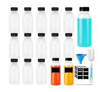 Rliocvhe 16 Pièces Bouteille Plastique 250ml, Petite Bouteille Shot de Jus Yaourt à Boire Sensorielle Vide, Réutilisables en Plastique, pour Jus, Lait, Smoothie, Caféine