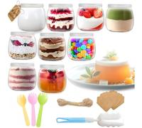 Rliocvhe 9 Pots de Yaourt en Verre avec Couvercles, 300ml Pot Yaourt en Verre avec Couvercle, Petit Pots Vide pour pudding et yaourt, Pour Yaourtière Multicuiseur Thermomix, Cookéo Yaourt Maison