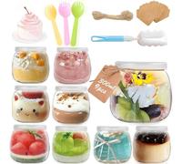 Rliocvhe 9 Pots de Yaourt en Verre avec Couvercles, 300ml Pot Yaourt en Verre avec Couvercle, Petit Pots Vide pour pudding et yaourt, Pour Yaourtière Multicuiseur Thermomix, Cookéo Yaourt Maison