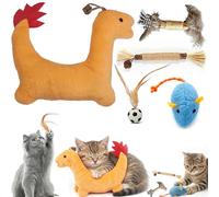 Rliocvhe Jouet Herbe à Chat, Petit Dragon de Feu Jouet Chat, Cataire Bâton Matatabi Plume Souris Dragon Peluche, pour Mâcher Stress Activité Dentaire Chat Chaton