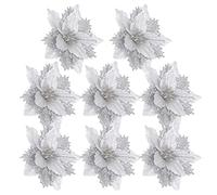 RLKHXBS Accessoires de la Nativité 8 pièces Fleurs de Noël à Paillettes Fleurs de Poinsettia Artificielles Ornements Couronne de Noël Guirlande Décorations Orange Nativité Décor Jour de commémoration