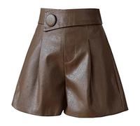 RLKHXBS Autumn Winter Button Women's Leather Shorts High Waist Ladies Short Trousers Pocket Female