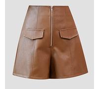 RLKHXBS Autumn Winter High Waist Shorts Female Wide Leg Pants Womens Solid Color PU Leather Short