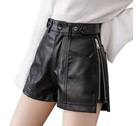 RLKHXBS Autumn Winter PU Leather Women's Shorts Zipper High Waist Wide Leg Shorts Female